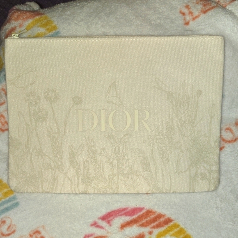 NEW Dior Cream and Beige Floral Polyester Pouch